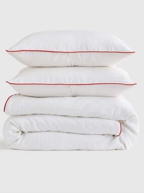 Quince 100% Linen Piped Duvet Cover Full/Queen White With Cherry NEW